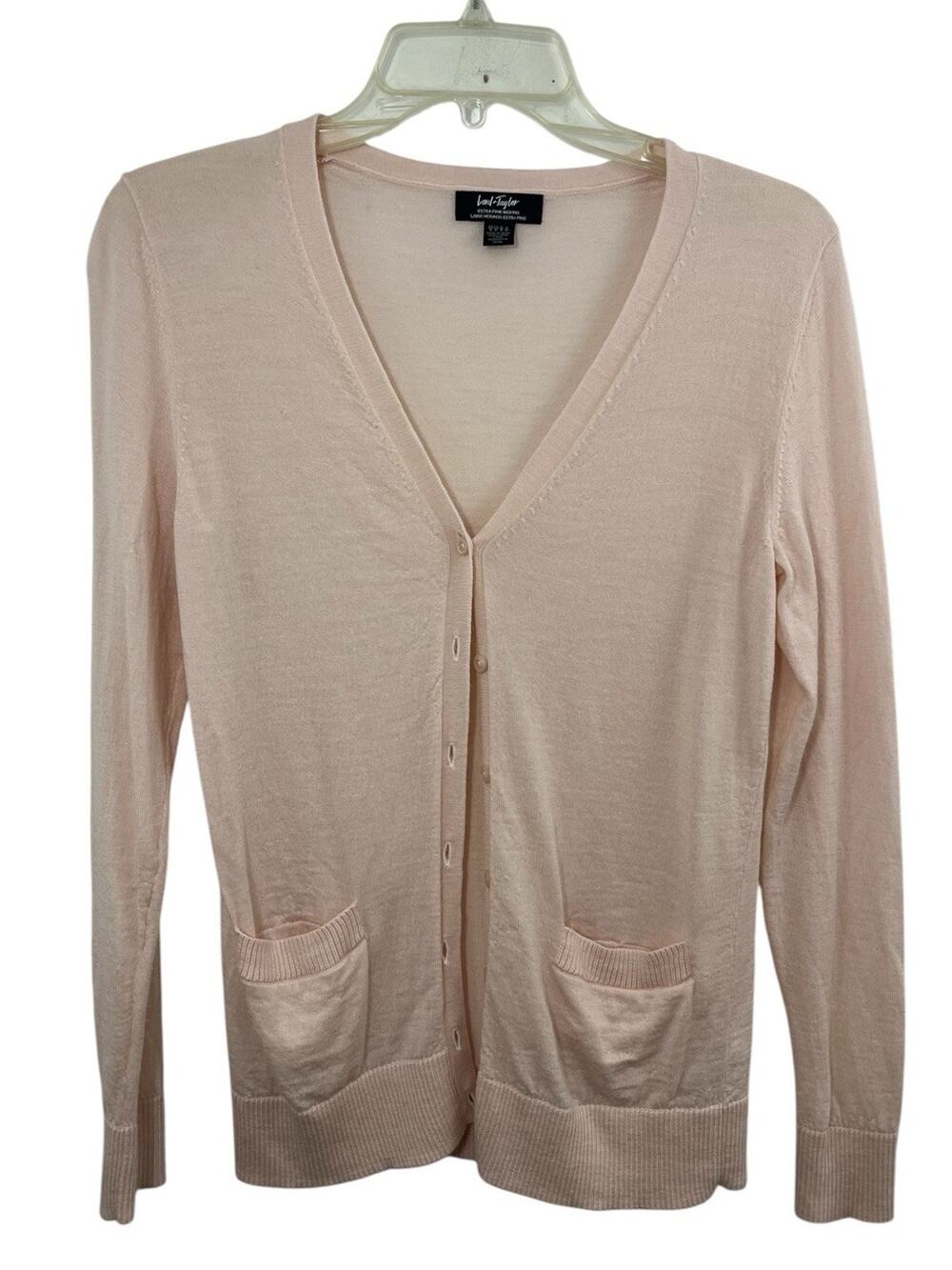 Lord & Taylor 100% Extra Fine Merino Wool Pink Cardigan Small Button Pockets